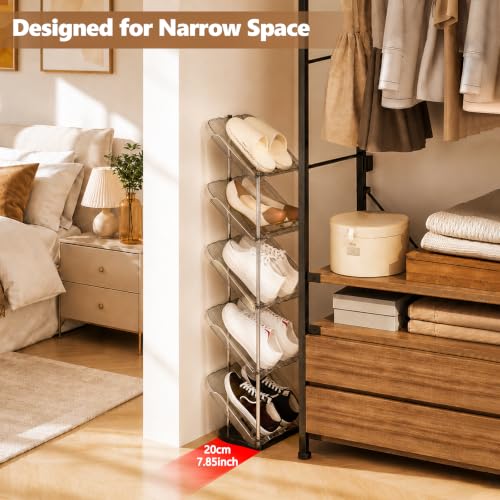 Slanted Narrow Shoe Rack 5 Tiers, Slim Depth Vertical Shoe Shelf - Image 4