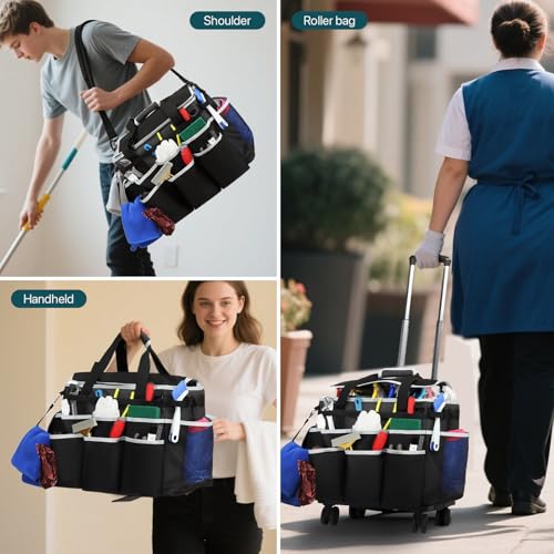 Large Rolling Cleaning Caddy Bag with Detachable Trolley, Full - Image 7