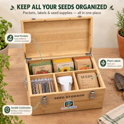 Bamboo Seed Storage Box Organizer with Removable Dividers (Wood) - Image 4