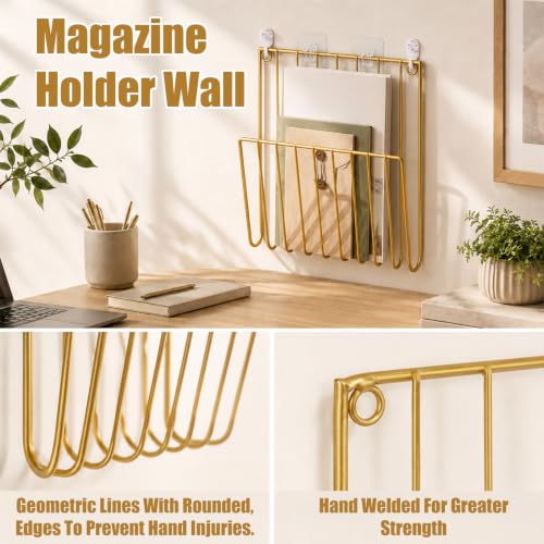2 PCS Wall Mounted Magazine Racks, Durable Gold Mail Organizer - Image 4