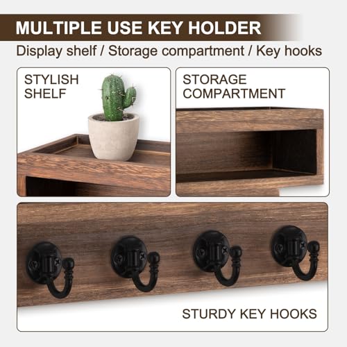 Key and Mail Holder Wall Mount with Long Storage Box and 6 Hooks - Image 5