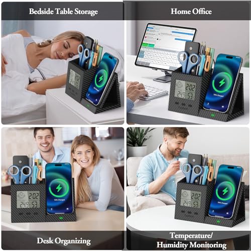 Wireless Charger with Pen Holder, LED Screen Desk Organizer - Image 7