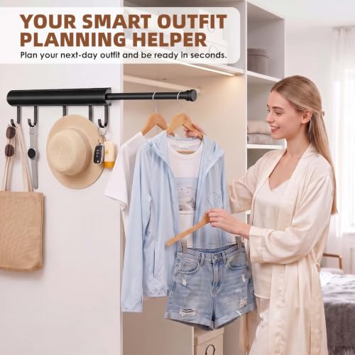 Valet Rod for Closet, 12" Pull Out Retractable with 5 - Image 3