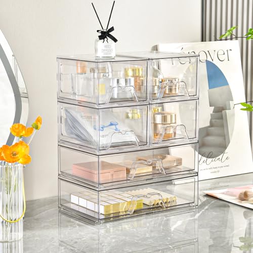 4 Pack Stackable Storage Drawers, Clear Acrylic Organizer - Image 3