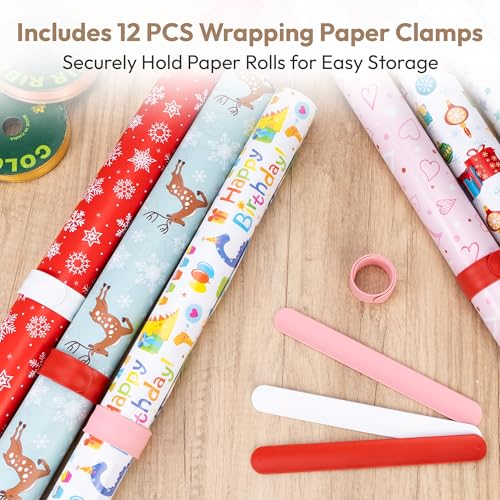 Wrapping Paper Storage Cart Station with 12PCS Slap Bands - Image 5