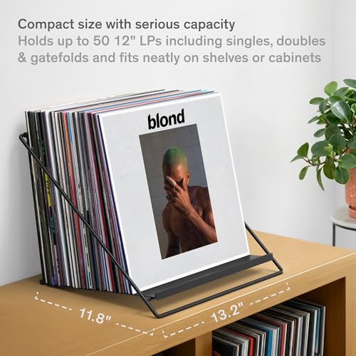 Vinyl Record Storage Rack - Record Holder for 50 LPs, Black - Image 4