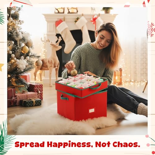 Christmas Ornament Storage Box, Red, 4in, 64pcs - Image 3