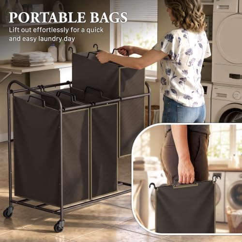 Simple Houseware Heavy Duty 3-Bag Laundry Sorter Rolling - Image 7
