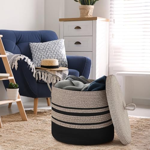 Extra Large Woven Basket with Lid, 18" X 14" Wicker Blanket - Image 6