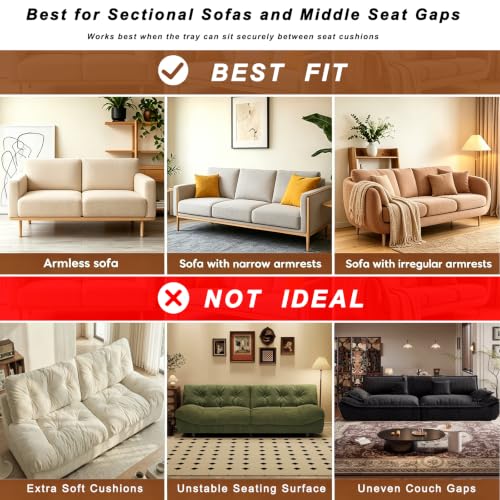 10"x16" Pine Wood Sofa Tray, Foldable Insert Cup Holder - Image 8