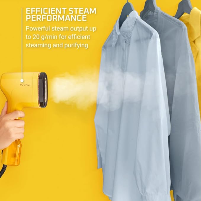 Rowenta PurePop Handheld Steamer for Clothes 1.5Lbs 15 Second Heatup,2.3 Oz Capacity 1150 Watts Portable,Ironing,Fabric Steamer,Garment Vacation Essentials,Travel Must Have Yellow DR2026 DR2026U1