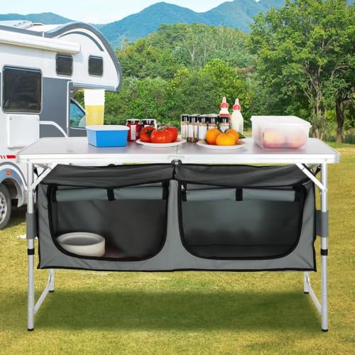 VEVOR Camping Kitchen Table, 3 Adjustable Height Aluminum - Image 3