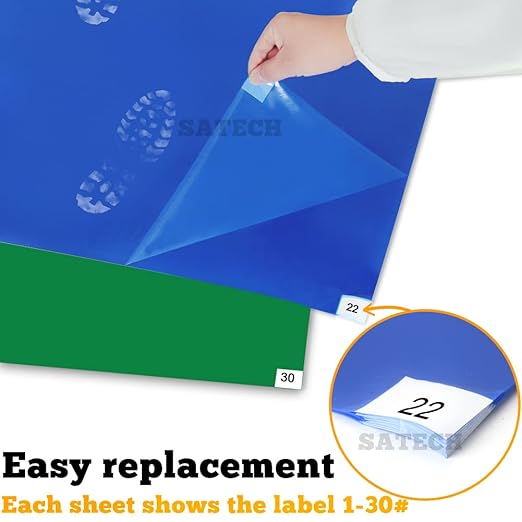 SATECH Tacky Mat,Sticky Mat for Hospital Laboratory Construction Pet 24"x36" Green(4 Mats of 30 Sheets)
