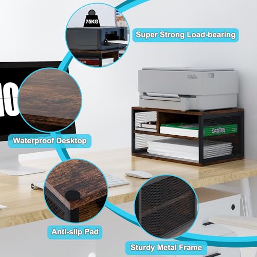 Wooden Printer Stand with Storage,Multi-Functional 2-Tier - Image 5