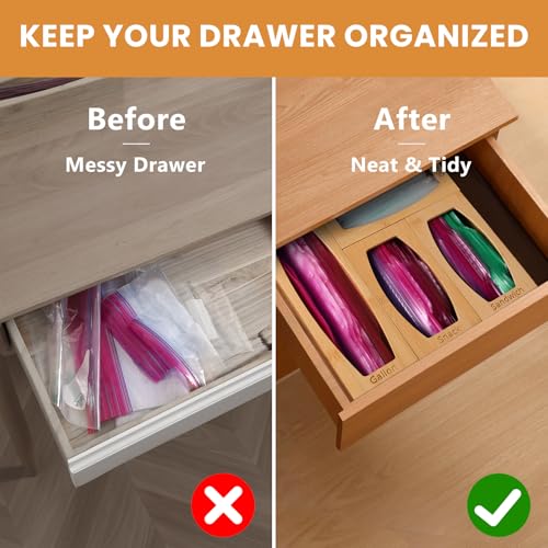 CRAKTH Plastic Bag Storage Organizer for Kitchen Drawer, Bamboo - Image 4
