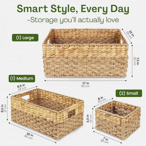 Wicker Basket Set of 4, Seagrass & Hyacinth Storage Baskets - Image 4