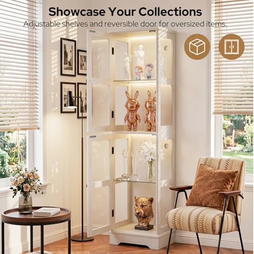 LED Curio Cabinet with Glass Doors, Smart Narrow Collectible - Image 3