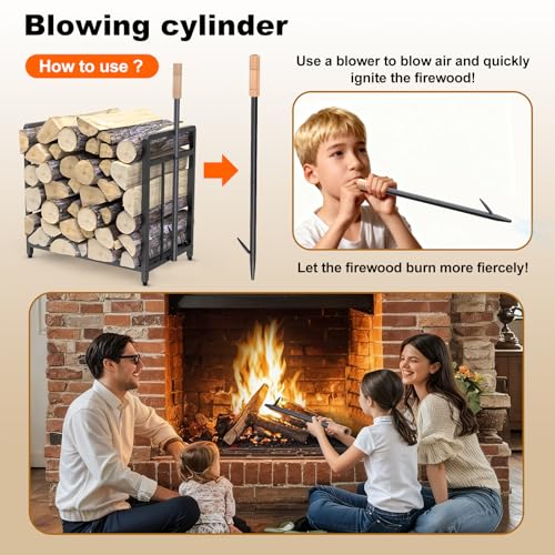 15.5" Compact Firewood Rack with Fire Blower, Black - Image 5