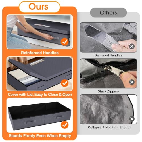 Under Bed Storage Containers with Lids, 2 Pack Foldable Grey - Image 4