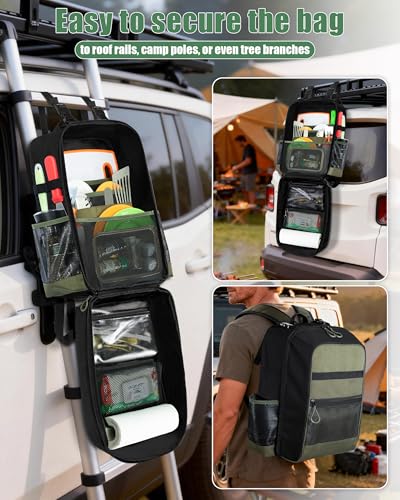 Camp Kitchen Organizer Backpack with Paper Towel Holder, Black - Image 5