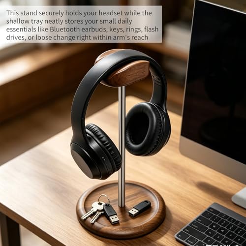 Universal Headset Stand for Desk with Walnut Storage Base - Image 7