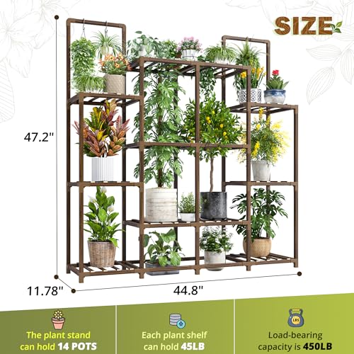 EnHomee Plant Stand, Hold 12-14 Pots, Waterproof Eucalyptus Wood - Image 4