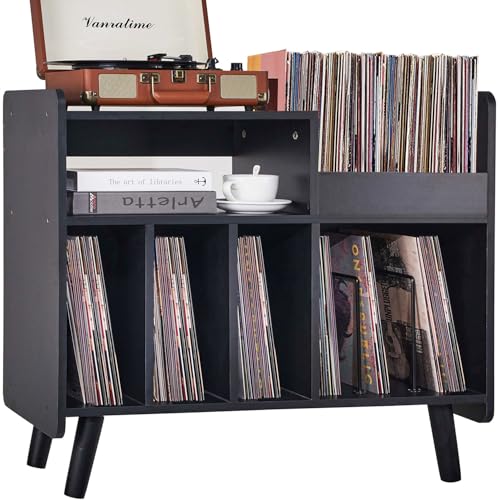 Record Player Stand, Large Record Player Table Cabinet (Black) - Image 2