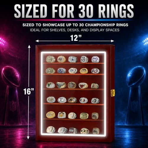 Championship Ring Display Case RGB LED Wall Display (30 Ring Red) - Image 7