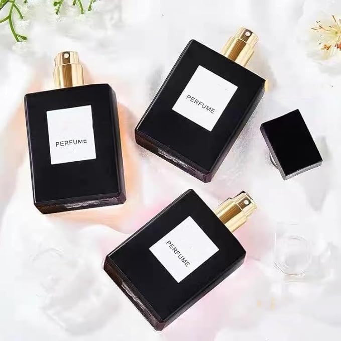 Glass Perfume Bottle Empty Refillable 12Pack Clear Travel Perfume Spray Atomizer Bottle 30ml Perfume Fine Mist Spray Perfume Bottle Atomizer Container with Sprayer Applicator (Black Square 30ml 12PCS)