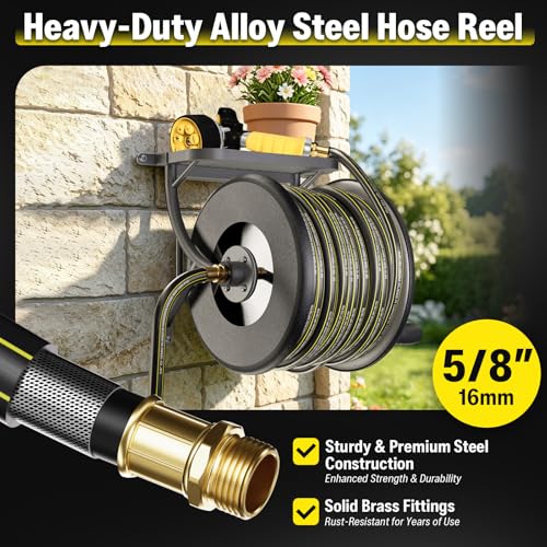 Heavy Duty Wall Mounted Garden Hose Reel, 130ft Rubber Hose 5ft - Image 4