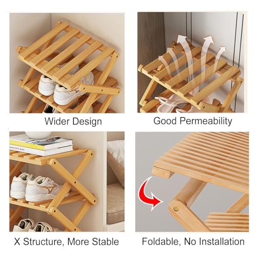 YYW Shoe Rack, Foldable Bamboo Shoes Shelf - Image 5