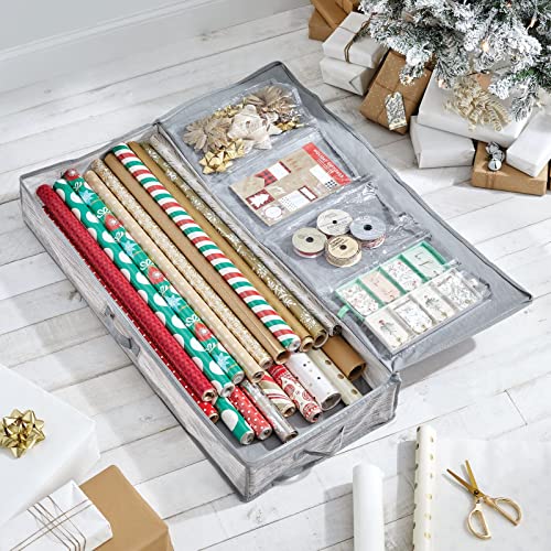 mDesign Long Gift Wrapping Organizer with Handles | Home Organization - Image 2