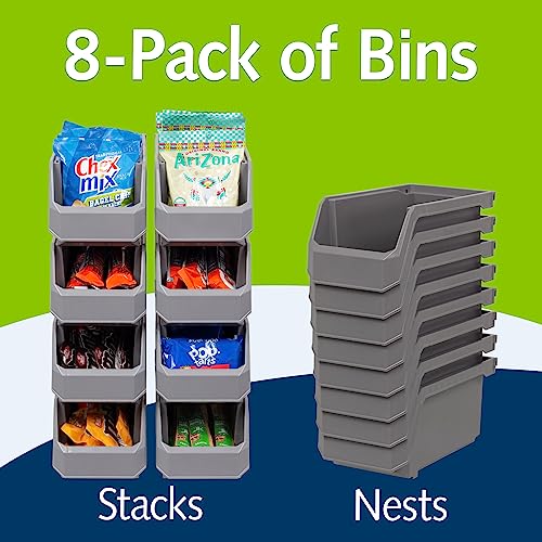 ReadySpace Medium Stackable Plastic Storage Bins, 8-Pack, Gray - Image 3