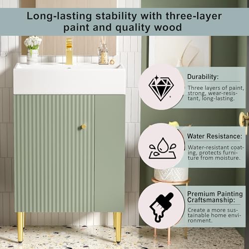 21.6" Green Bathroom Vanity, Combo Cabinet - Image 7