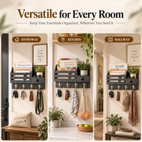 Key Holder Wall Mount with Mail Organizer, Drawer | Home Organization - Image 7