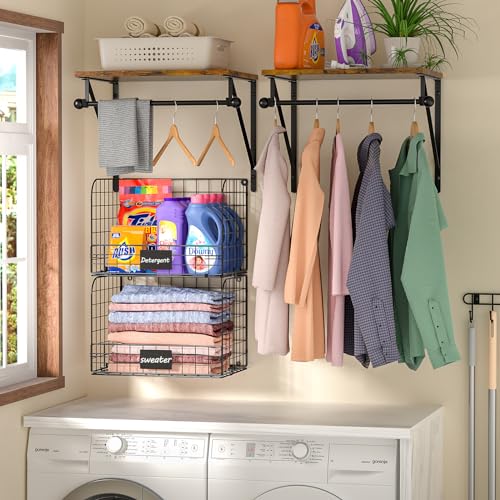 Laundry Room Shelves Wall Mounted with Wire Baskets, | All Products - Image 3