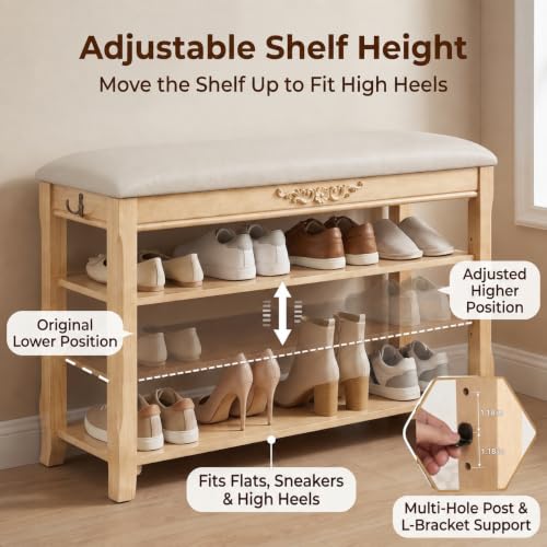 Shoe Rack Bench Entryway Storage with Leather Cushion, 39.4" - Image 6