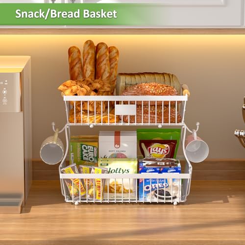 2 Tier Fruit Basket for Kitchen Counter with 2 Banana Hangers - Image 6