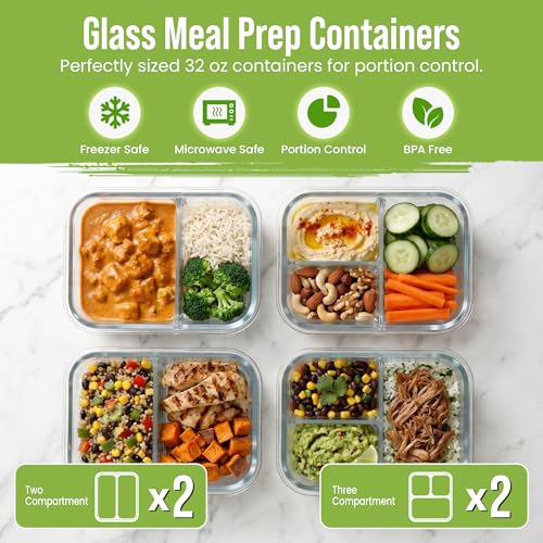 Glass Meal Prep Containers 2 and 3 Compartments, Leak-Proof - Image 6