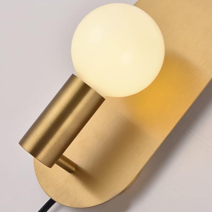 Modern Wall Sconce Plug in Gold Mid-Century Sconces Wall Lighting Cord with On Off Switch Brushed Stainless Steel Sconces Wall Mounted Lighting Fixture for Bedroom Living Room Bathroom