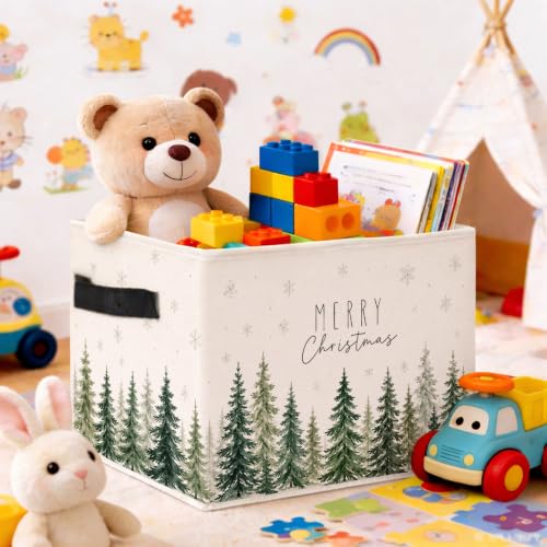 Merry Christmas Forest Storage Bin, Fabric Organizer - Image 3