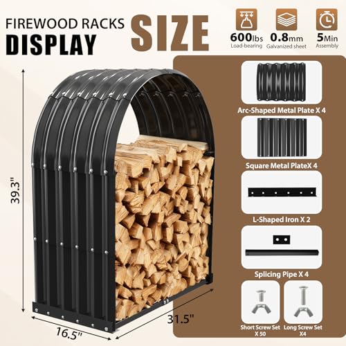 TBMLC Heavy-Duty Black Firewood Storage Shed with Round - Image 3