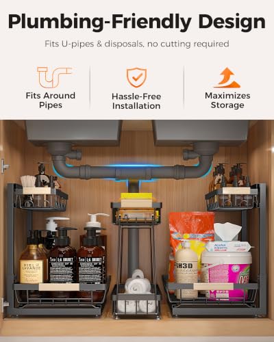 3-Pack Under Sink Organizer, 2-Tier Pull-Out Cabinet Organizer - Image 6