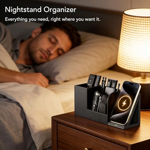 GORESE Desk Organizer with Charging Station, PU Leather Desktop - Image 5