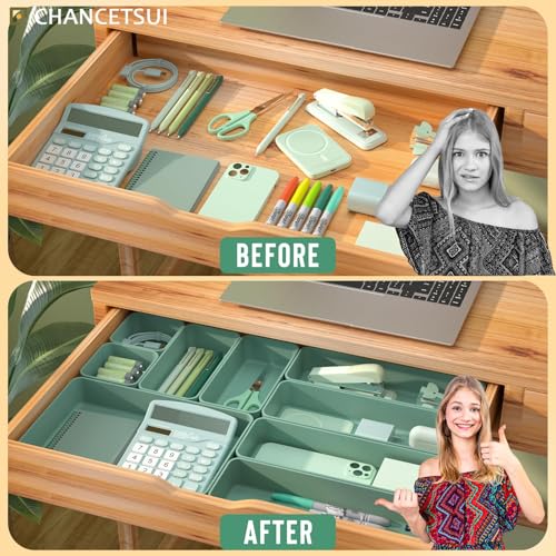 CHANCETSUI 9 Pcs Stackable Drawer Organizer Trays Set, Green - Image 7