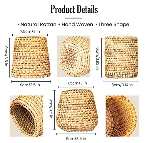 ORYOUGO Set of 3 Rattan Pen Holder Cups Hand Woven Wicker Makeup - Image 3