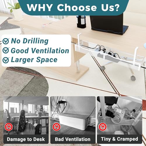 Cable Management Under Desk, 25.3'' No Drill Desk Ca | Cable Managemen - Image 5