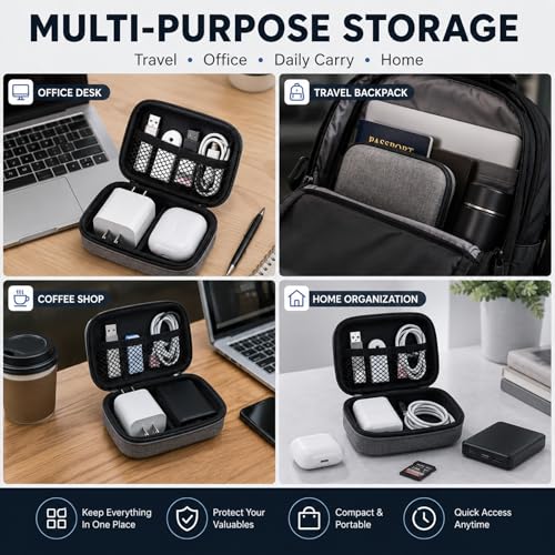 Gray Cable Organizer Bag - Compact Travel Tech Storage - Portable - Image 6