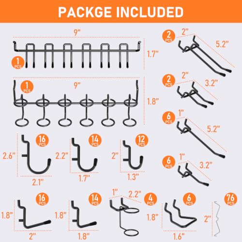 INCLY 176PCS Black Pegboard Hooks with Peg Locks, 1/4" Heavy Duty - Image 3
