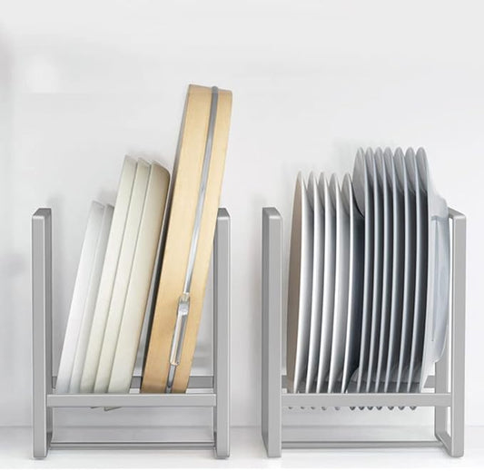 2PCS Plate Holders Organizer, Metal Dish Storage Dying Display Rack for Cabinet, Counter and Cupboard, Grey